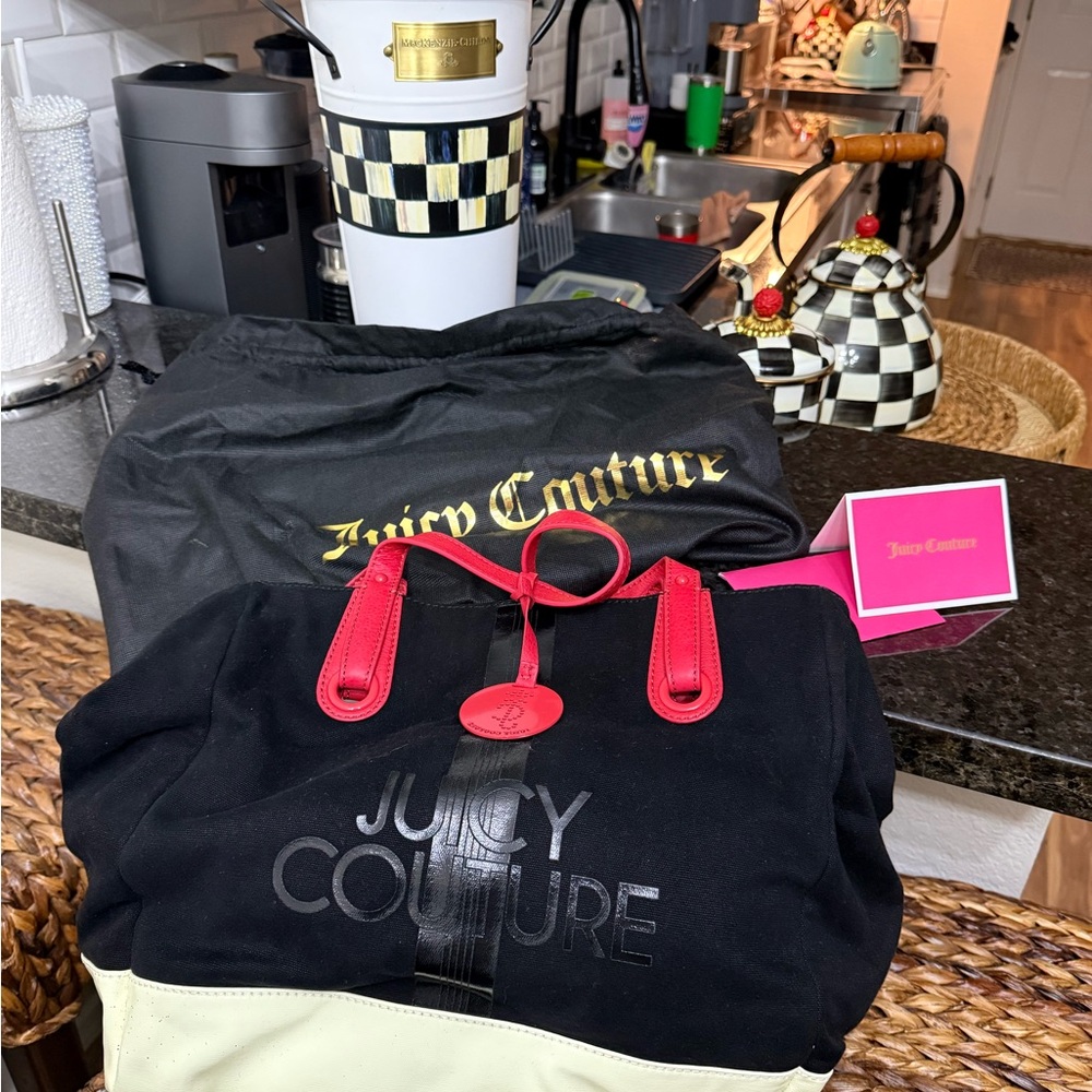 Juicy Couture Black and Cream Handbag with Red Accents